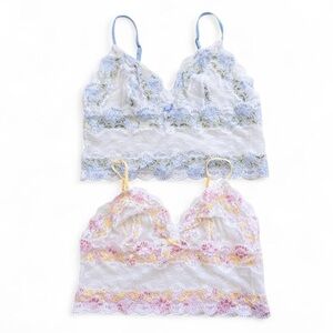 Delicates Floral Lace Bralette Duo in Blue and Yellow